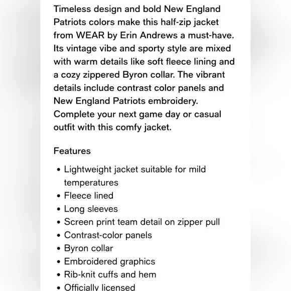 NEW! NFL Football New England Patriots Womens Half Zip Sweater XL New With Tags - Picture 10 of 11